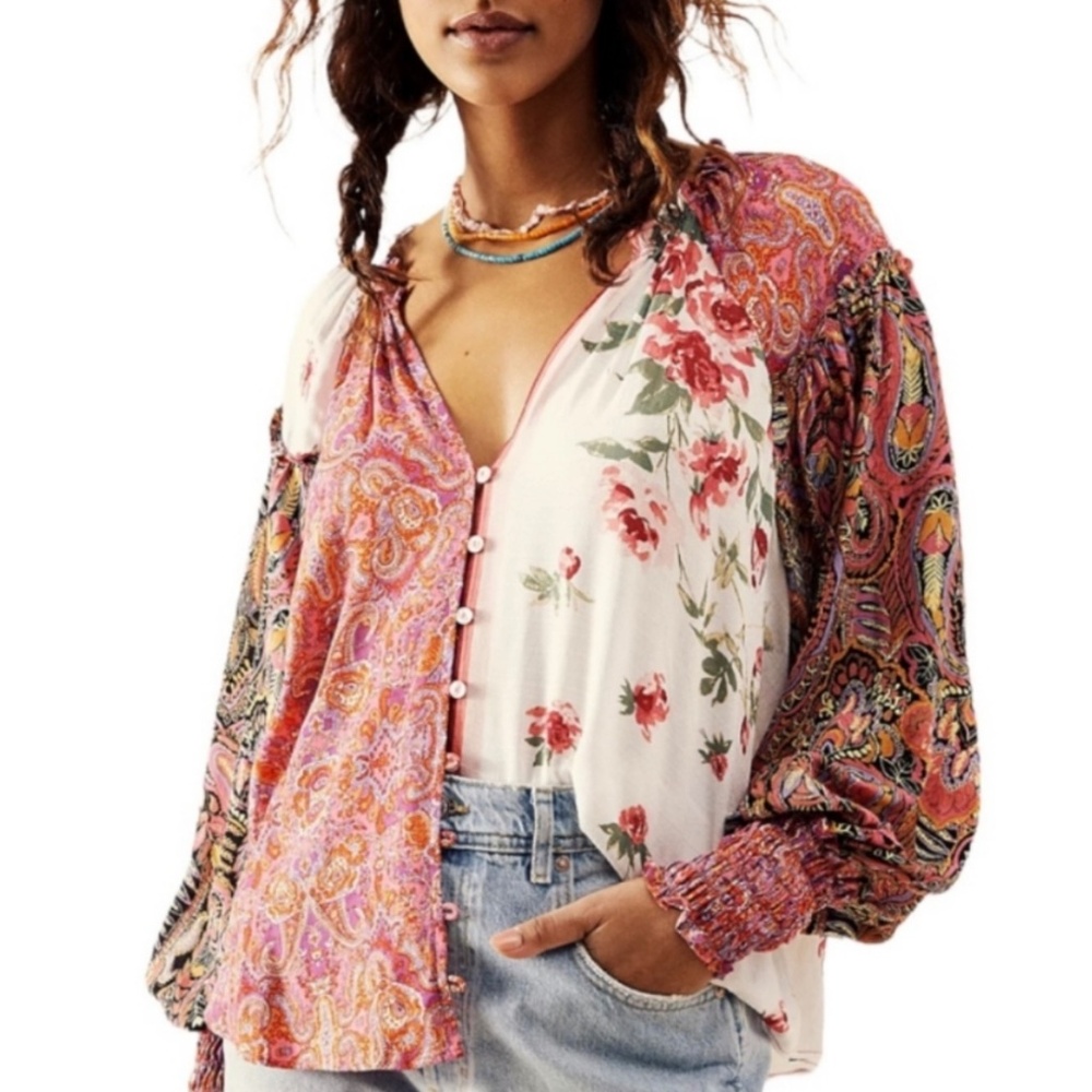 Free People Rose Gemini Blouse Top New Women Size Small Boho Vibes